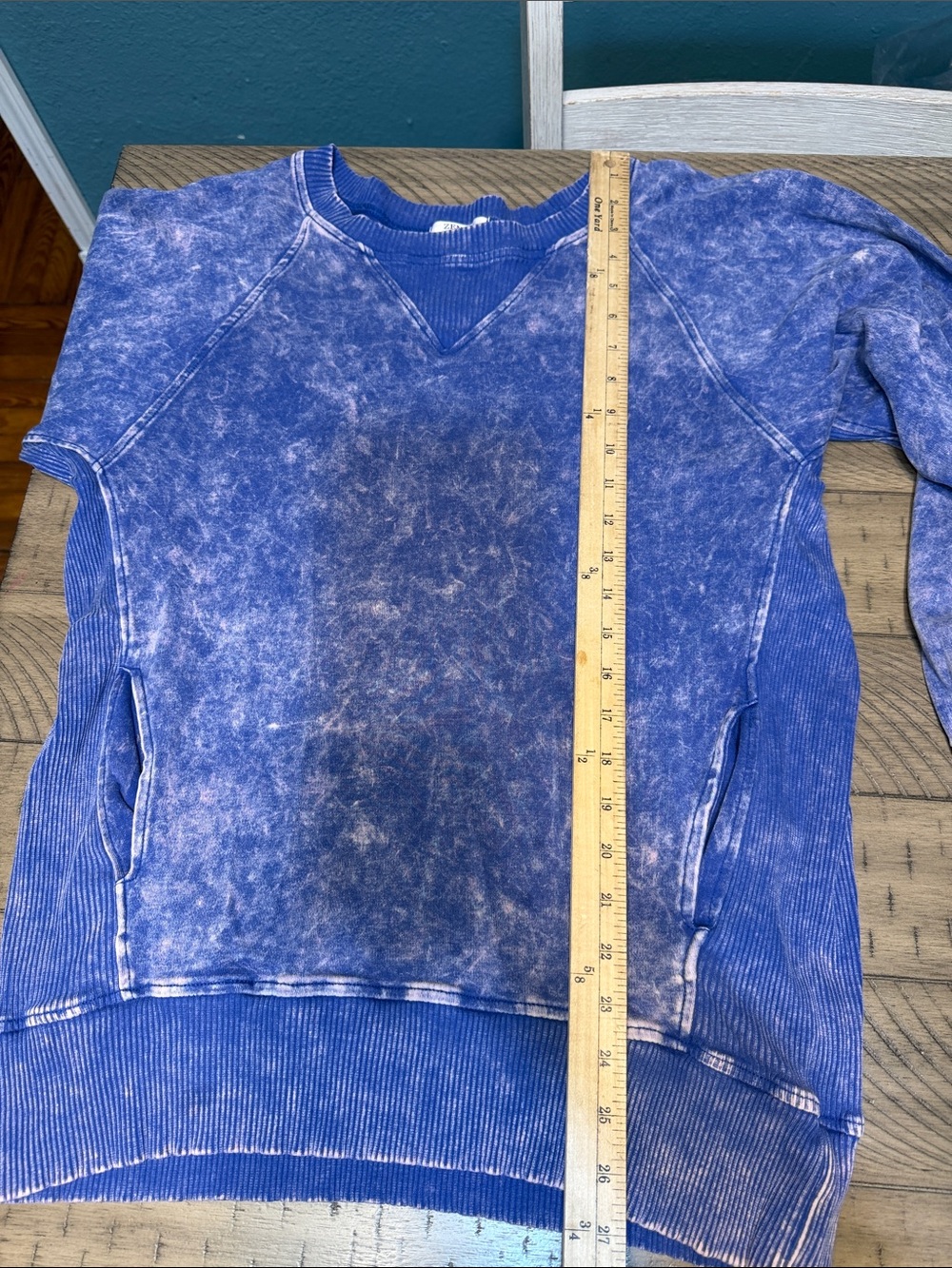 Zenana Outfitters Blue Washed Ribbed Crewneck Sweatshirt - Picture 7 of 8